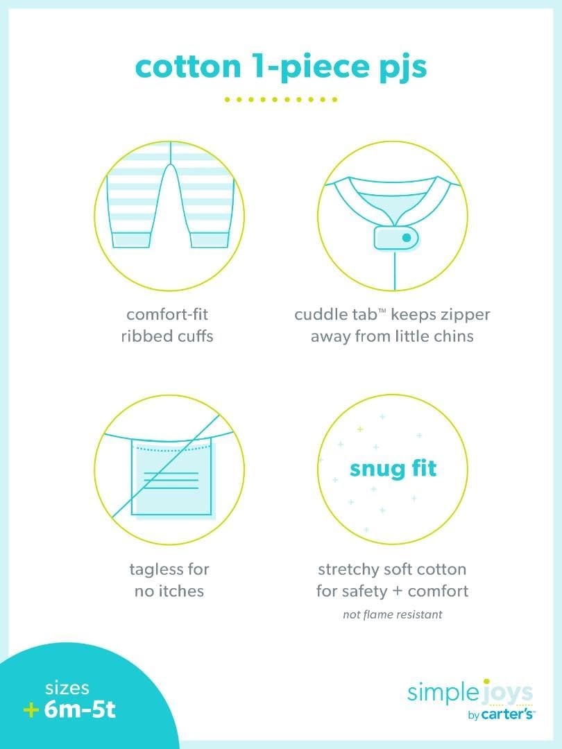 image:imageSimple Joys by Carters Babys 3 pack Snug Fit Footless Cotton PajamasBlue FiretruckGrey StripeWhite Dinosaur