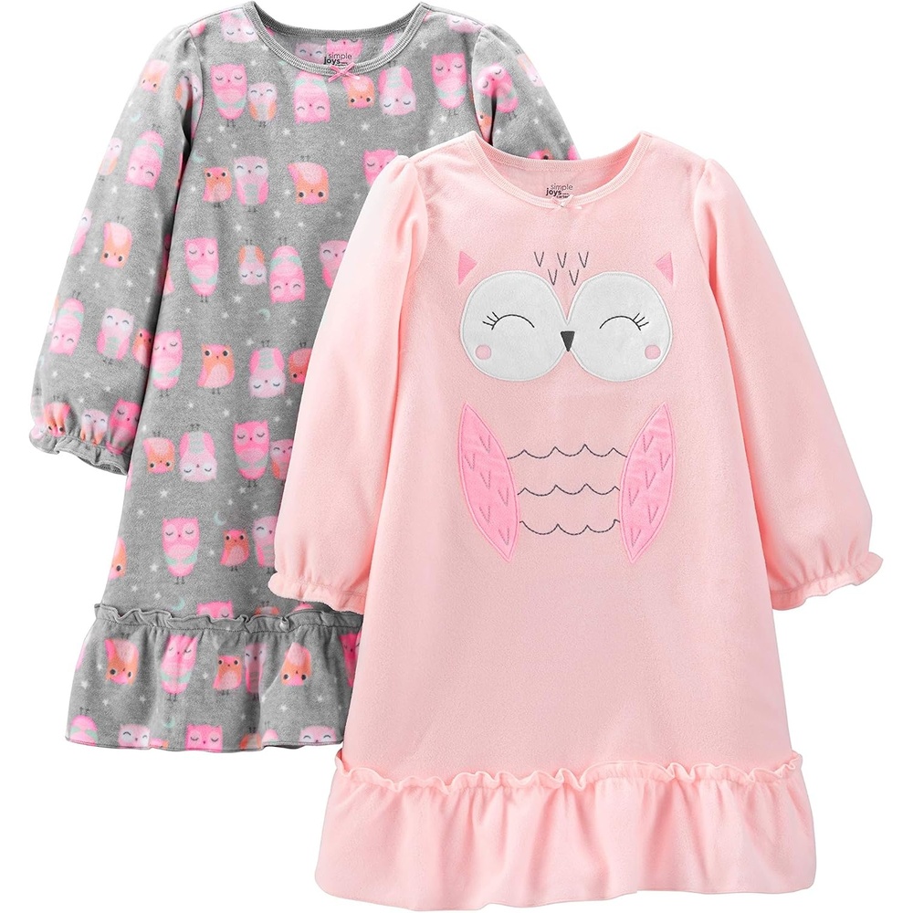 image:imageSimple Joys by Carters 2Pack Fleece NightgownsGreyPink Owl
