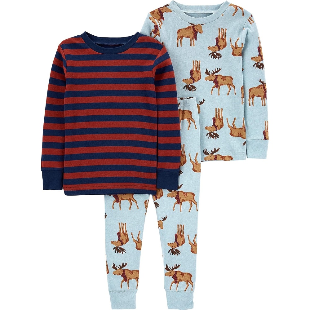 image:imageSimple Joys by Carters Baby 3Piece Snugfit Cotton Holiday Pajama SetBurgundy StripeLight Blue Moose
