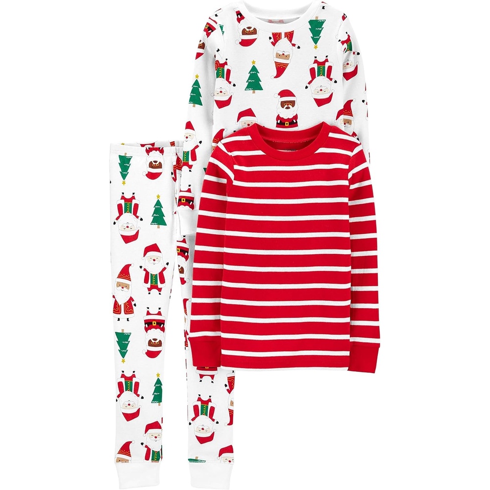 image:imageSimple Joys by Carters Baby 3Piece Snugfit Cotton Holiday Pajama SetRed StripeWhite Christmas Print