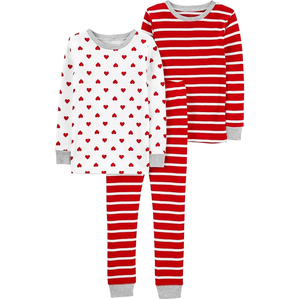 image:imageSimple Joys by Carters Baby 3Piece Snugfit Cotton Holiday Pajama SetRed StripeWhite Hearts