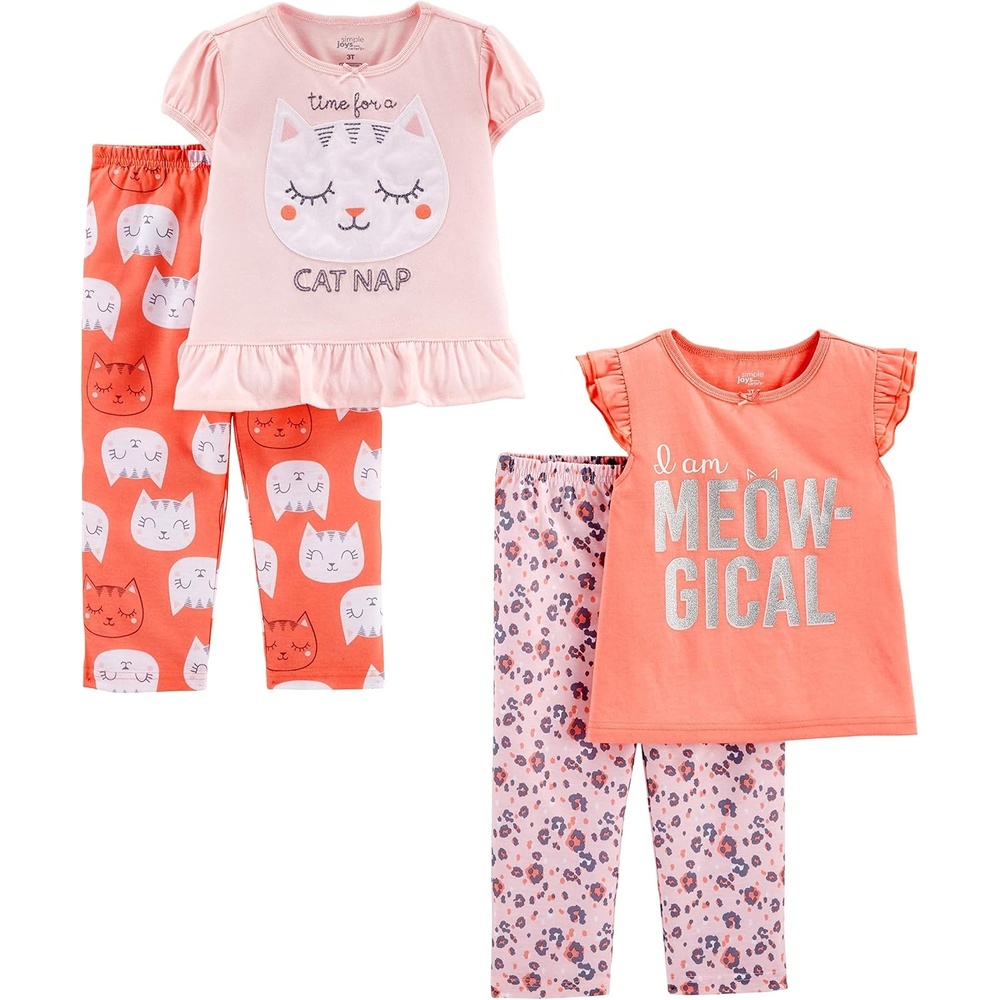 image:imageSimple Joys by Carters Girls 4piece Polyester Pajama SetAnimal PrintKittenText Print