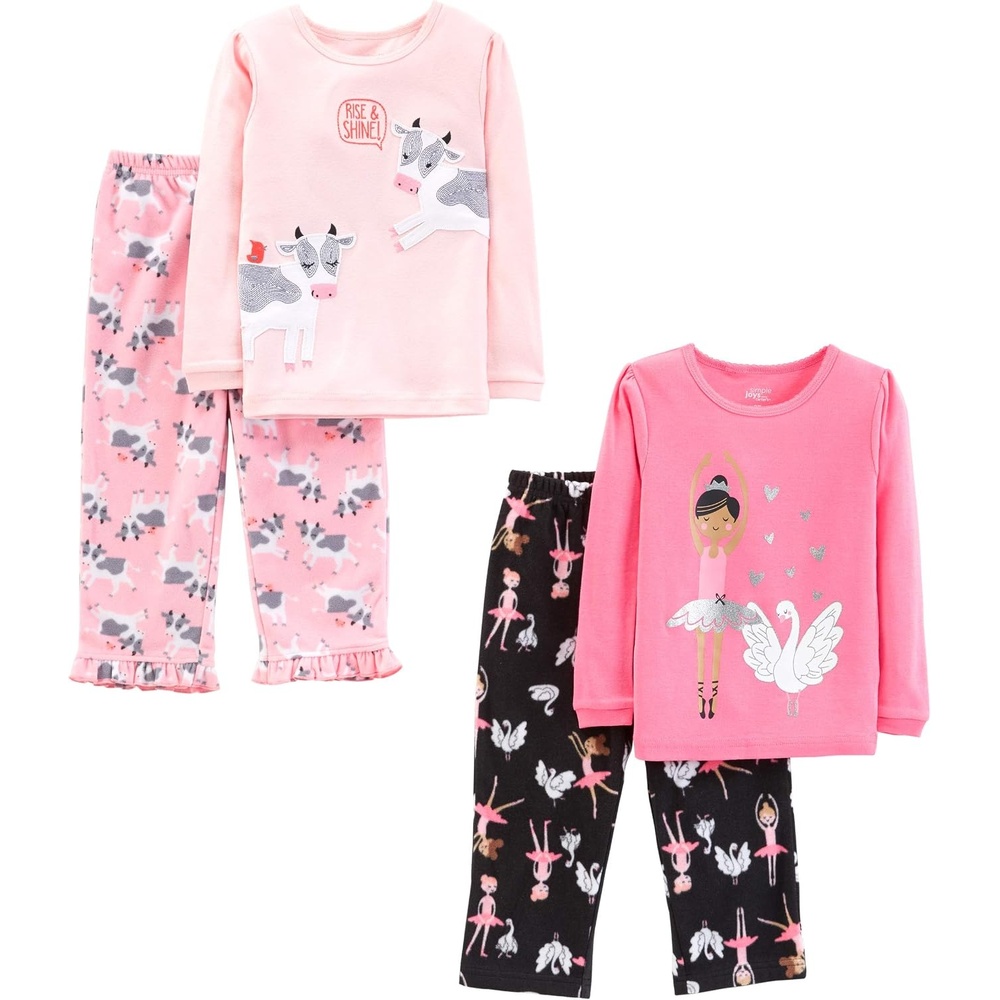 image:imageSimple Joys by Carters Girls 4piece Polyester PajamasBlack BallerinaLight PinkPink CowSwans