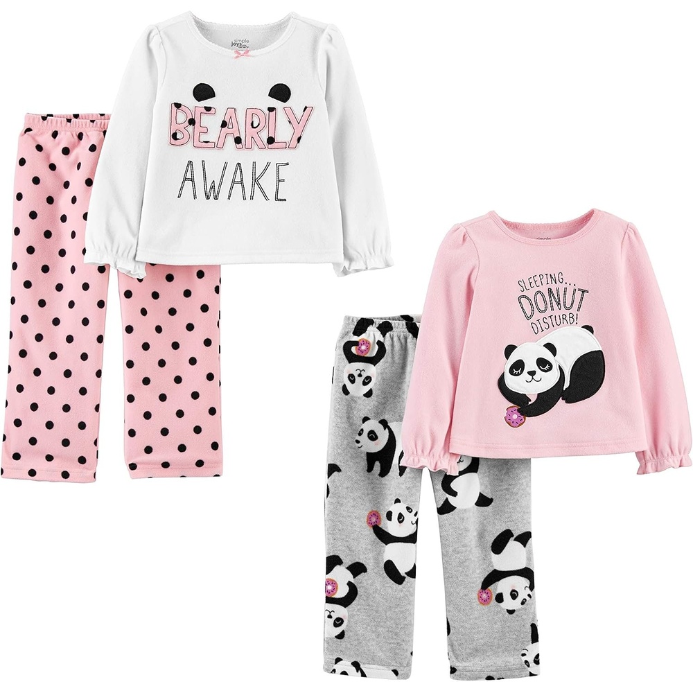 image:imageSimple Joys by Carters Girls 4piece Polyester PajamasGrey PandaPink DonutWhite Text PrintDots