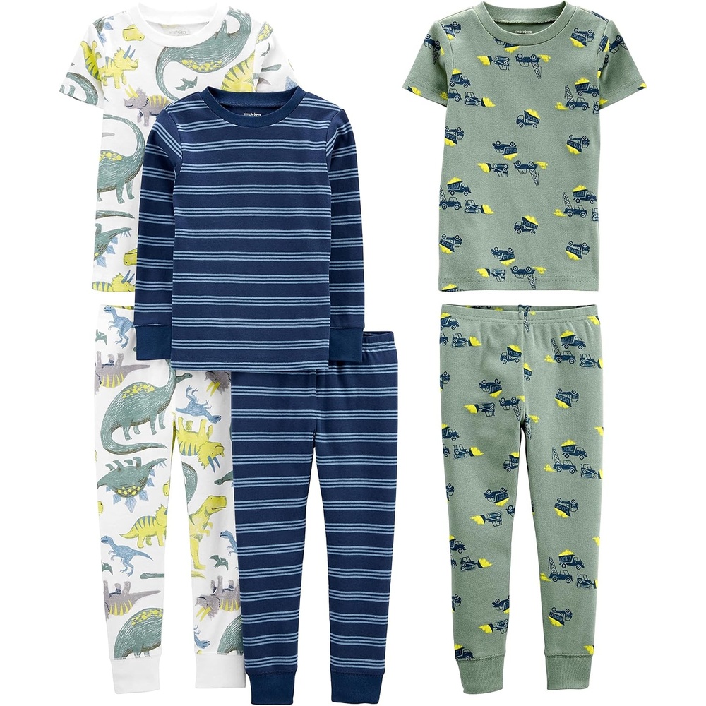 image:imageSimple Joys by Carters Girls 6piece Snug Fit Cotton Pajama SetBlueGreenDinosaur