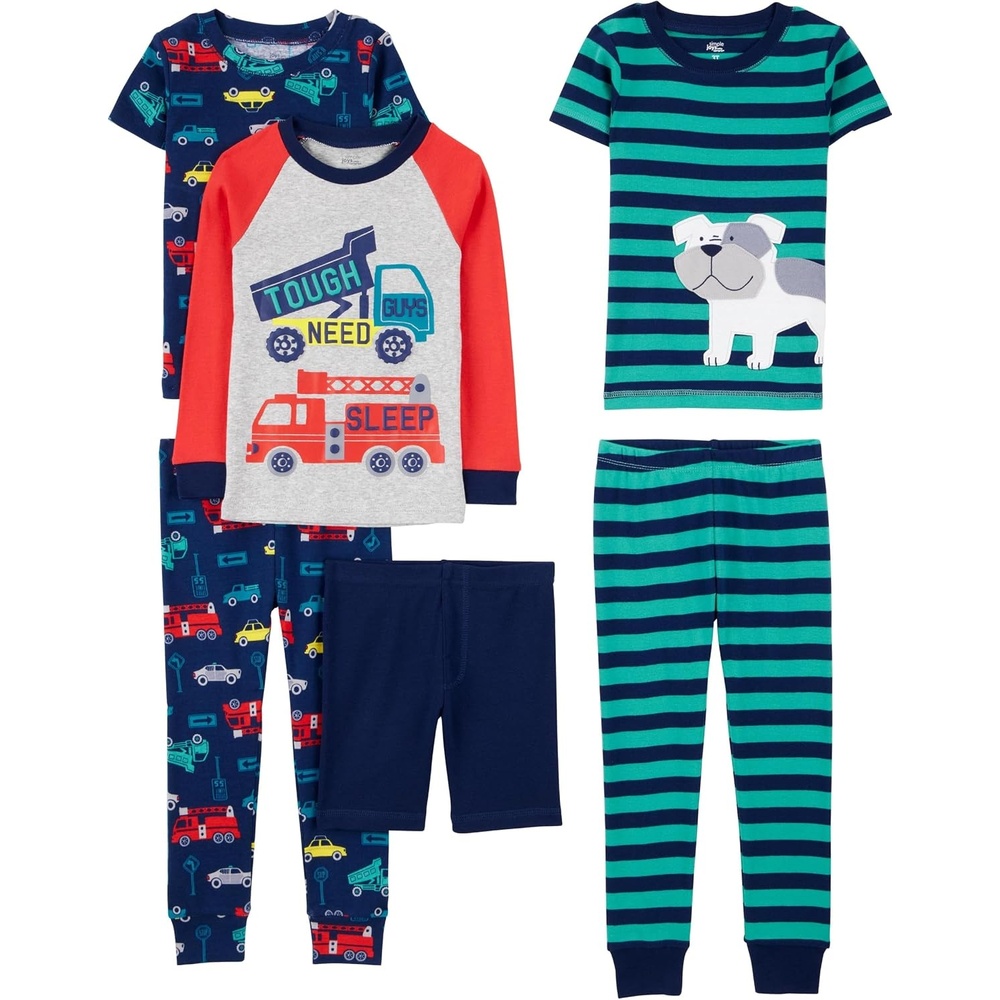 image:imageSimple Joys by Carters Girls 6piece Snug Fit Cotton Pajama SetMulticolorCarsDogFiretruckStripe