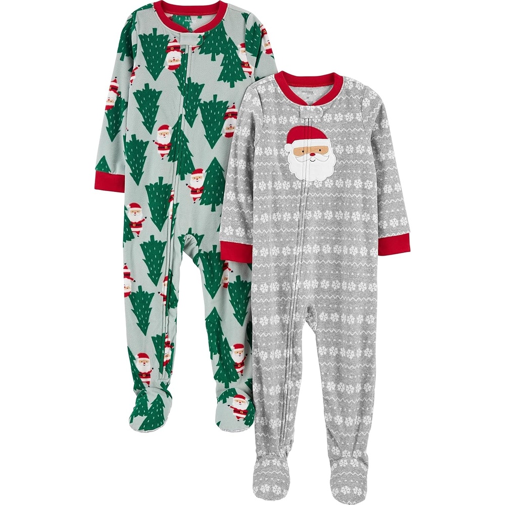 image:imageSimple Joys by Carters Unisex Child Holiday Loosefit Flame Resistant Fleece Footed PajamasLight Grey SantaMint Green Christmas Print