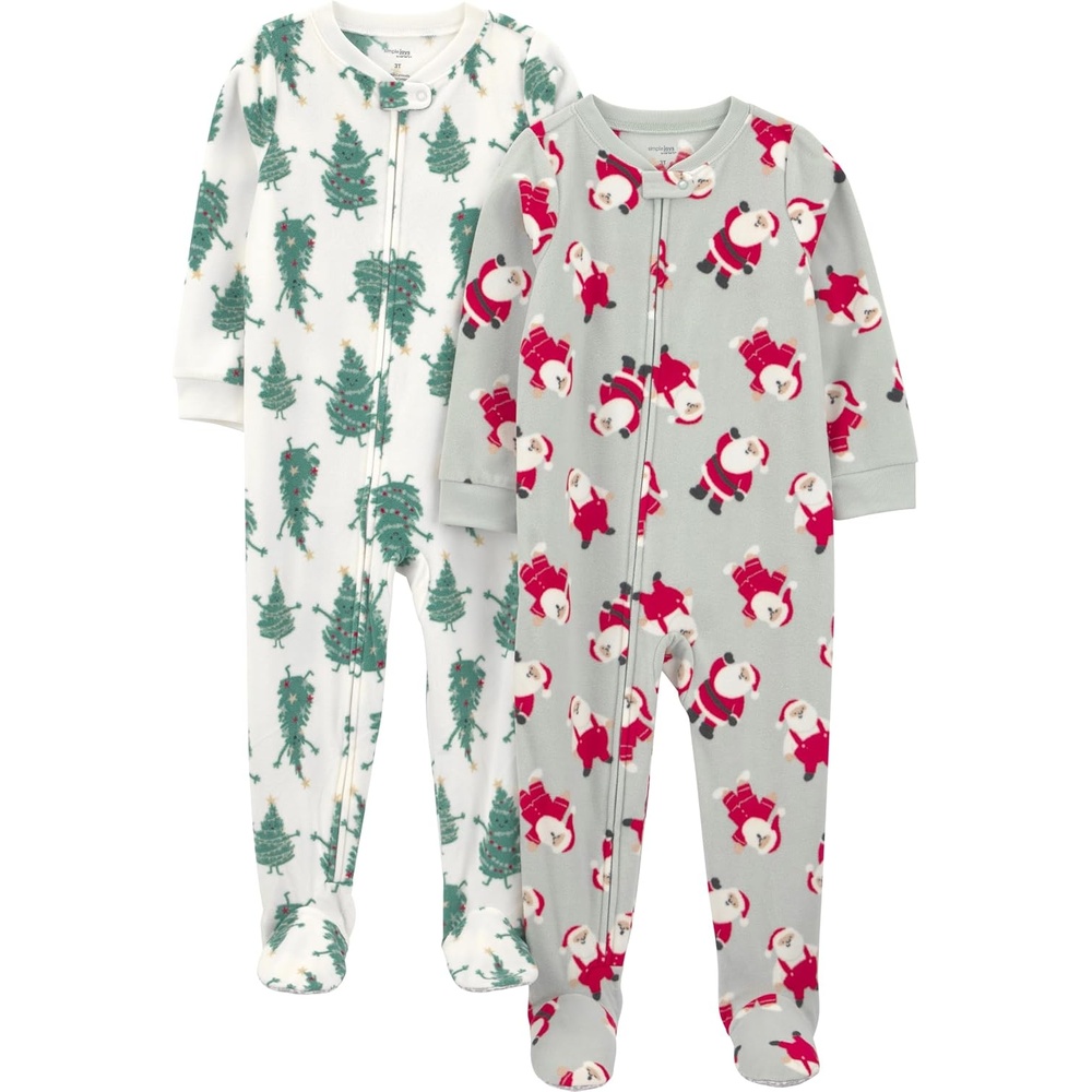 image:imageSimple Joys by Carters Unisex Child Holiday Loosefit Flame Resistant Fleece Footed PajamasSanta  Trees