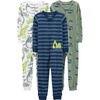 Simple Joys by Carter’s Babys’ 3 pack Snug Fit Footless Cotton Pajamas(Blue Stripe/Green Trucks/White Dinosaur)