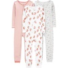 Simple Joys by Carter’s Babys’ 3 pack Snug Fit Footless Cotton Pajamas(Grey Floral/Pink Stripe/White Strawberry)
