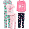 Simple Joys by Carter’s Girls 6-piece Snug Fit Cotton Pajama Set(Green Strawberries/Navy/Pink Flamingo/Rose Llama Print)