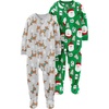 Simple Joys by Carter’s Unisex Child Holiday Loose-fit Flame Resistant Fleece Footed Pajamas(Green Santa/Grey Heather Reindeer)