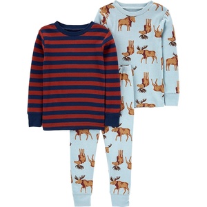 Simple Joys by Carter’s Baby 3-Piece Snug-fit Cotton Holiday Pajama Set(Burgundy Stripe/Light Blue Moose)