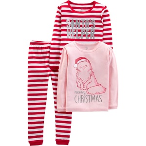 Simple Joys by Carter’s Baby 3-Piece Snug-fit Cotton Holiday Pajama Set(Pink Cat/Red Stripe)