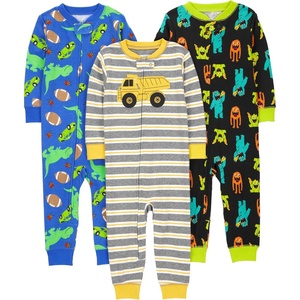Simple Joys by Carter’s Babys’ 3 pack Snug Fit Footless Cotton Pajamas(Black Monster/Blue Dinosaur/Grey Stripe)