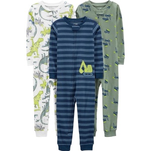 Simple Joys by Carter’s Babys’ 3 pack Snug Fit Footless Cotton Pajamas(Blue Stripe/Green Trucks/White Dinosaur)