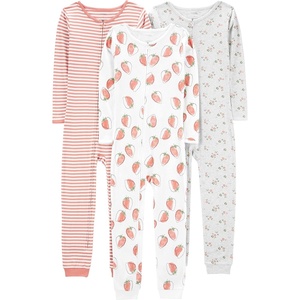 Simple Joys by Carter’s Babys’ 3 pack Snug Fit Footless Cotton Pajamas(Grey Floral/Pink Stripe/White Strawberry)