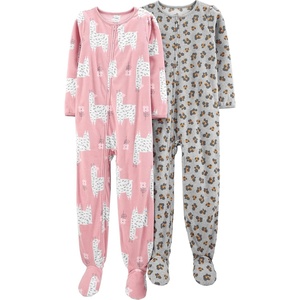 Simple Joys by Carter’s Girls’ 2-Pack Loose-fit Fleece Footed Pajamas(Grey Leopard/Pink Llama)
