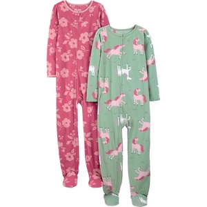 Simple Joys by Carter’s Girls’ 2-Pack Loose-fit Fleece Footed Pajamas(Mint Green Horses/Raspberry Red Floral)