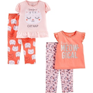 Simple Joys by Carter’s Girls’ 4-piece Polyester Pajama Set(Animal Print/Kitten/Text Print)