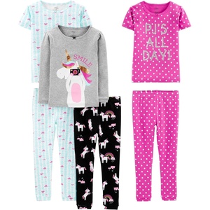 Simple Joys by Carter’s Girls 6-piece Snug Fit Cotton Pajama Set(Black Unicorn/Blue Tortoise/Grey Heather/Pink Polka Dot)