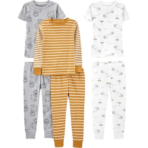 Simple Joys by Carter’s Girls 6-piece Snug Fit Cotton Pajama Set(Gold Stripe/Grey Lion/White Animal)