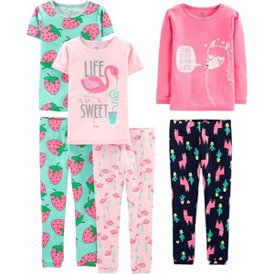 Simple Joys by Carter’s Girls 6-piece Snug Fit Cotton Pajama Set(Green Strawberries/Pink Flamingo/Rose Llama Print/Navy)