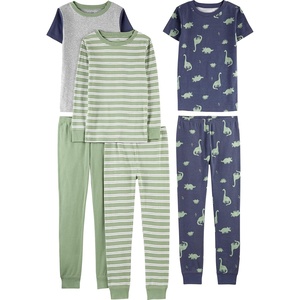 Simple Joys by Carter’s Girls 6-piece Snug Fit Cotton Pajama Set(Green Stripe/Grey Heather/Indigo Wash Dinosaur)