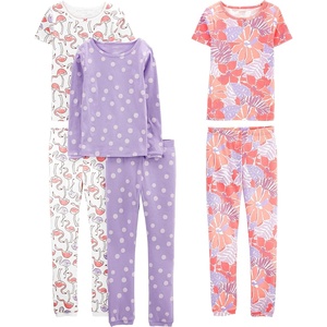 Simple Joys by Carter’s Girls 6-piece Snug Fit Cotton Pajama Set(Lilac Dots/White Flamingo/Floral)