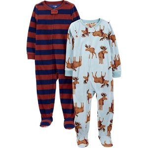 Simple Joys by Carter’s Unisex Child Holiday Loose-fit Flame Resistant Fleece Footed Pajamas(Burgundy Stripe/Light Blue Moose)