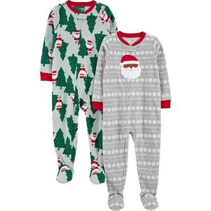 Simple Joys by Carter’s Unisex Child Holiday Loose-fit Flame Resistant Fleece Footed Pajamas(Light Grey Snowflake/Mint Green Christmas Print)