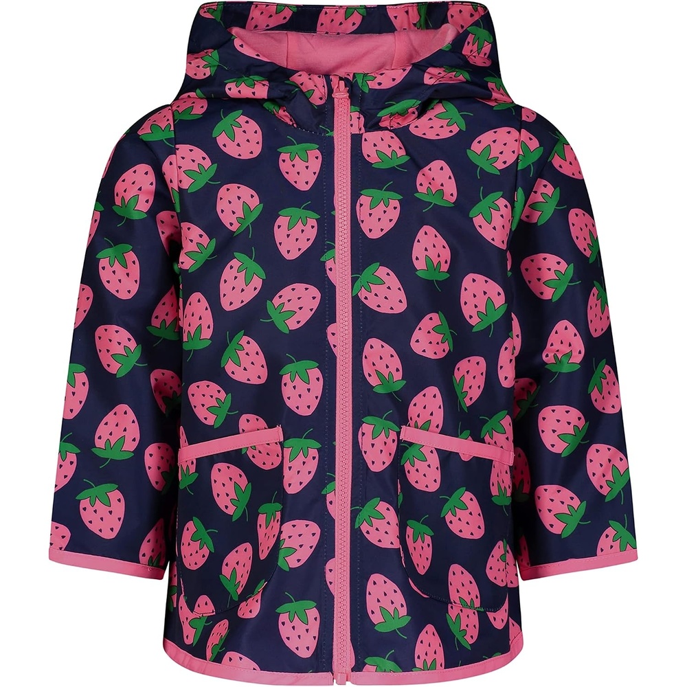 image:imageSimple Joys by Carters Baby Girls Rain Jacket Raincoat WaterResistant Hooded Rain SlickerNavy Strawberry