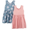 Simple Joys by Carter’s Baby Girls Short-sleeve and Sleeveless Dress Sets, Pack of 2(Dusty Blue Floral/Pink)