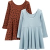 Simple Joys by Carter’s Girls 2-Pack Long-Sleeve Dress Set(Brown Animal Print/Dusty Blue)