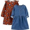 Simple Joys by Carter’s Girls 2-Pack Long-Sleeve Dress Set(Chambray/Cheetah)