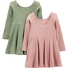 Simple Joys by Carter’s Girls 2-Pack Long-Sleeve Dress Set(Olive/Pink)