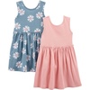Simple Joys by Carter’s Baby Girls Short-sleeve and Sleeveless Dress Sets, Pack of 2(Dusty Blue Floral/Pink)