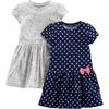 Simple Joys by Carter’s Baby Girls Short-sleeve and Sleeveless Dress Sets, Pack of 2(Grey Kitten/Navy Dots)