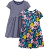 Simple Joys by Carter’s Baby Girls Short-sleeve and Sleeveless Dress Sets, Pack of 2(Navy Floral Print/White Stripe)