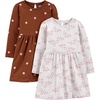 Simple Joys by Carter’s Girls 2-Pack Long-Sleeve Dress Set(Brown Dots/Grey Heather Fox)