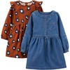 Simple Joys by Carter’s Girls 2-Pack Long-Sleeve Dress Set(Chambray/Cheetah)