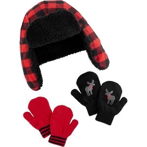 Simple Joys by Carter’s Baby Hat and Mitten Set(Black Red Buffalo Check)