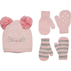 Simple Joys by Carter’s Baby Hat and Mitten Set(Grey Stripe/Pink/Hearts)